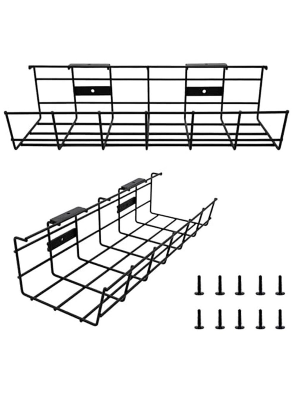 Under Desk Cable Management Tray 2 Pack Metal Wire Cord Organizer Black Office